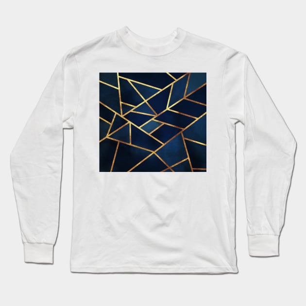 Navy Gold Geometric Long Sleeve T-Shirt by themadesigns